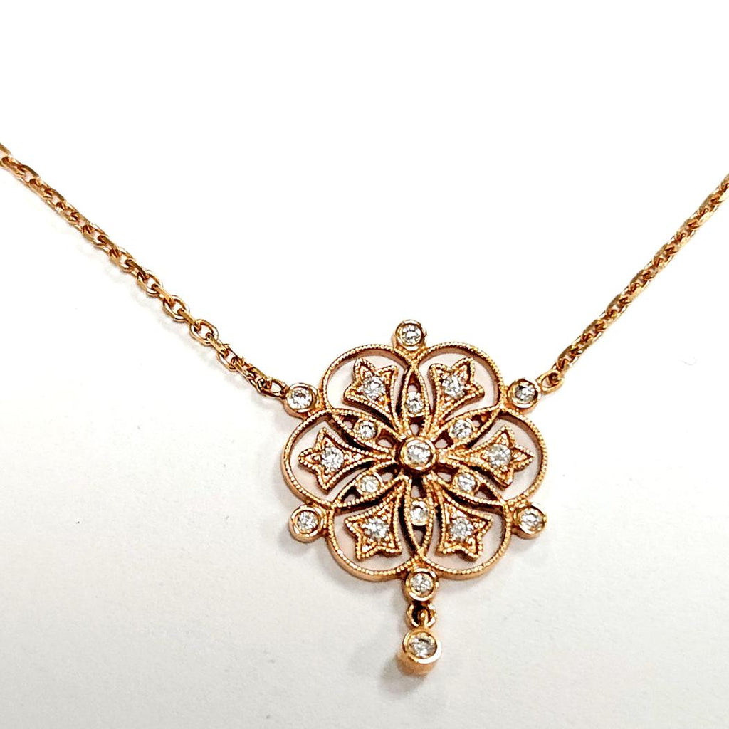 Stone Paris by Marie Poniatowski 18k Rose Gold Diamond Flower Necklace – 0.20ctw MD-WB-0246