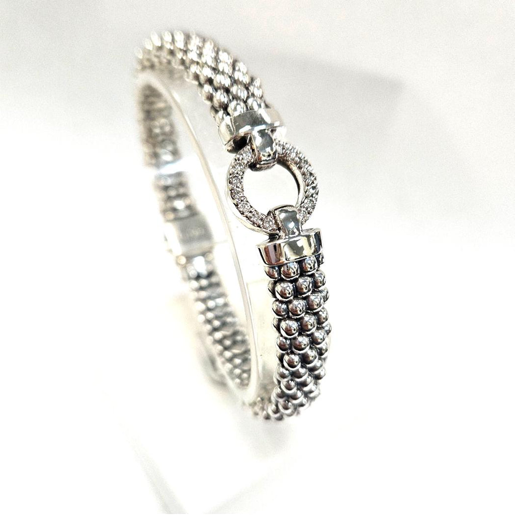 LAGOS Caviar Sterling Silver Bracelet with Pavé Diamonds, 6.5"   MD-EB-0283