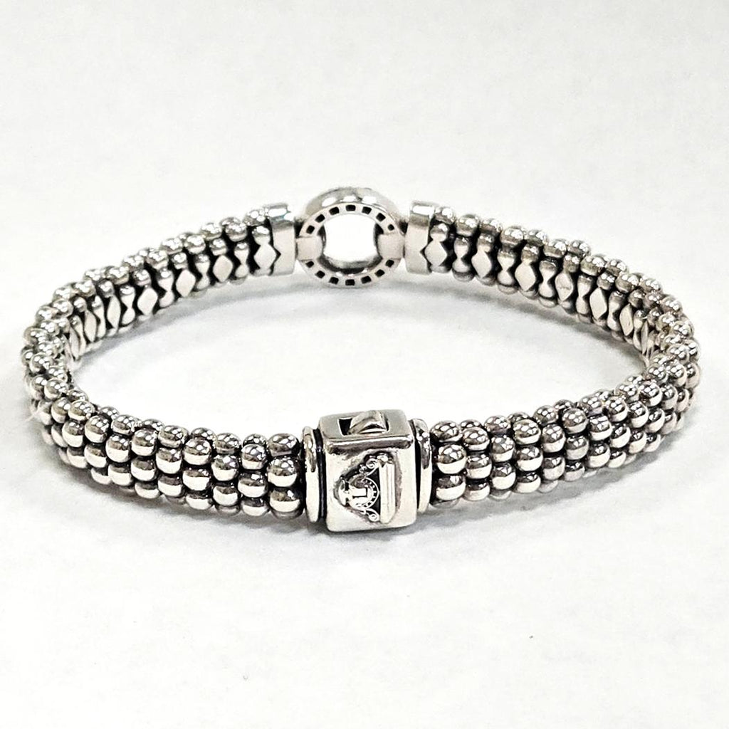 LAGOS Caviar Sterling Silver Bracelet with Pavé Diamonds, 6.5"   MD-EB-0283