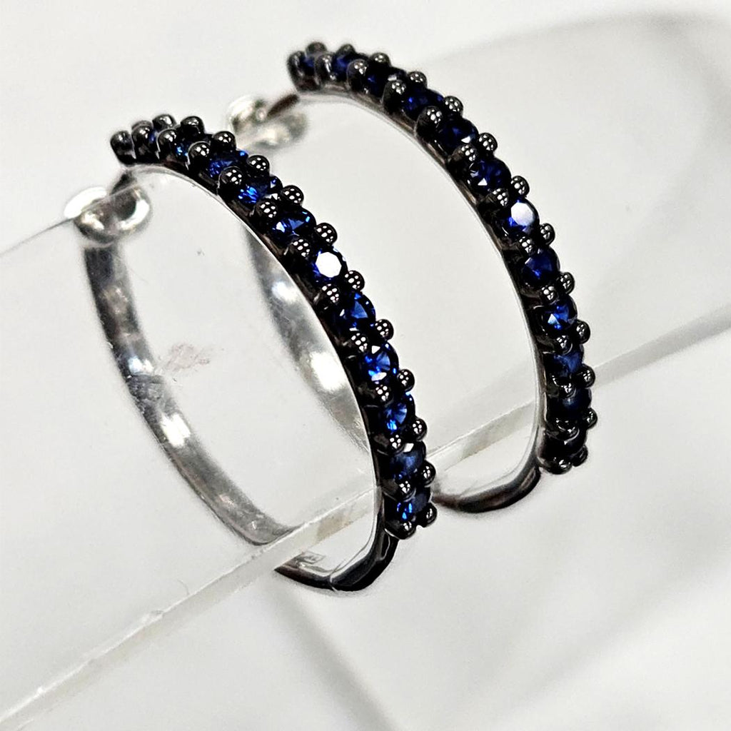 Salvini 18 Karat White Gold Sapphire Hoop Earrings, Made in Italy   MD-EB-0292