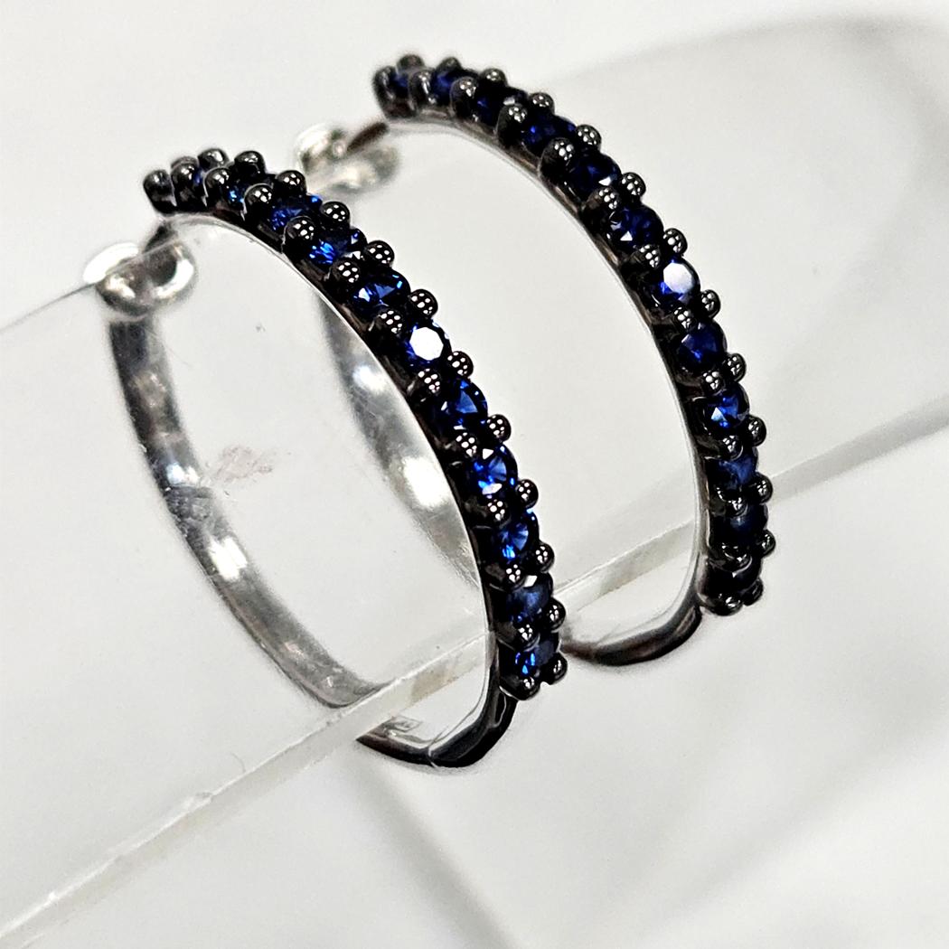 Salvini 18 Karat White Gold Sapphire Hoop Earrings, Made in Italy   MD-EB-0292