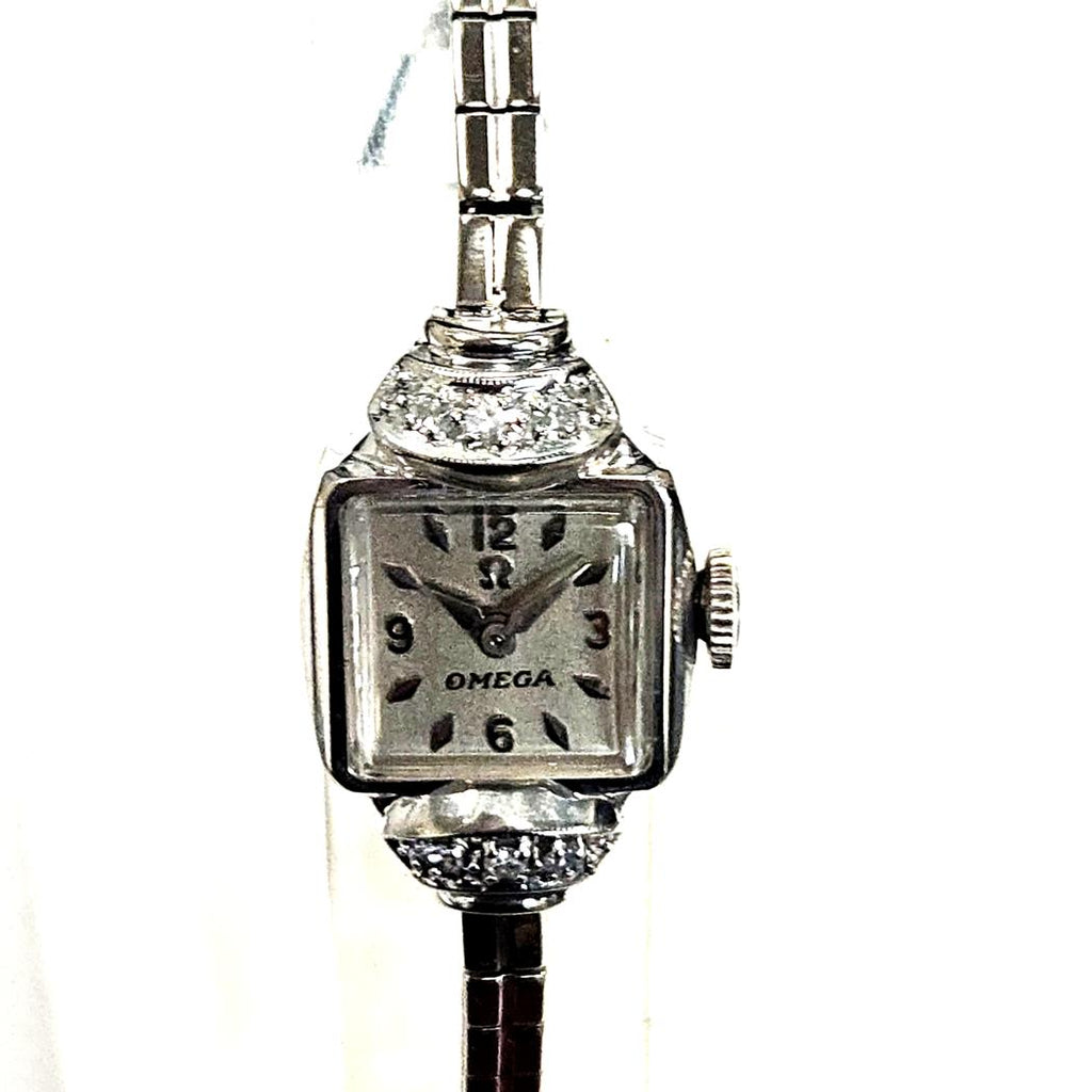 Vintage 1950s Omega Ladies 14K White Gold Diamond Wristwatch  MD-EB-0297