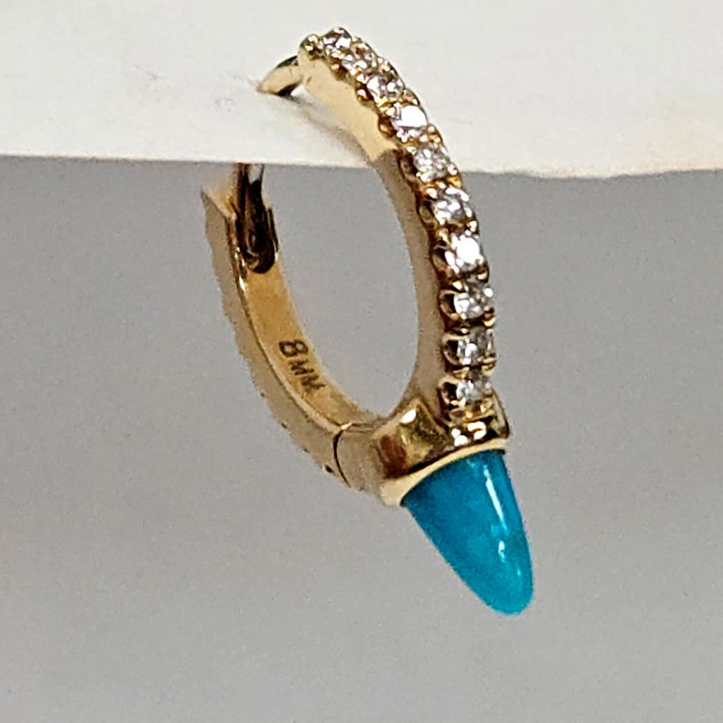Maria Tash Diamond Pavé Mini Hoop Earring with Turquoise Cabochon, 18K Gold  MD-EB-0299