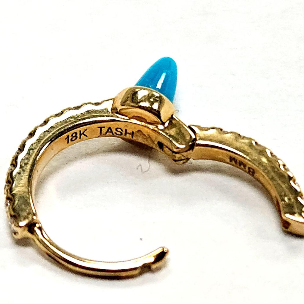 Maria Tash Diamond Pavé Mini Hoop Earring with Turquoise Cabochon, 18K Gold  MD-EB-0299